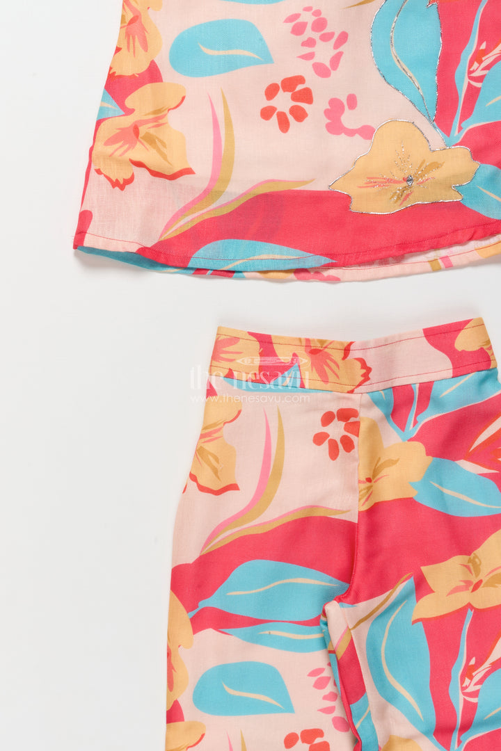 Everyday Ethnic Floral Printed Set with Straight-Cut Pants for Kids