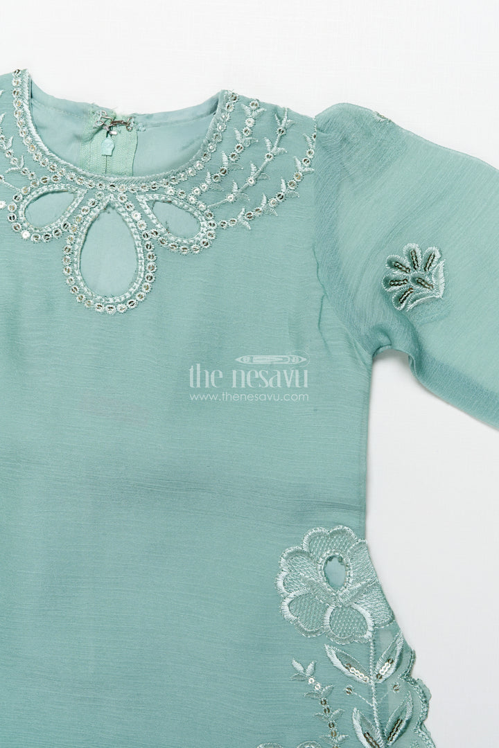 Occasion-ready organza sharara set with thread embroidery detailing