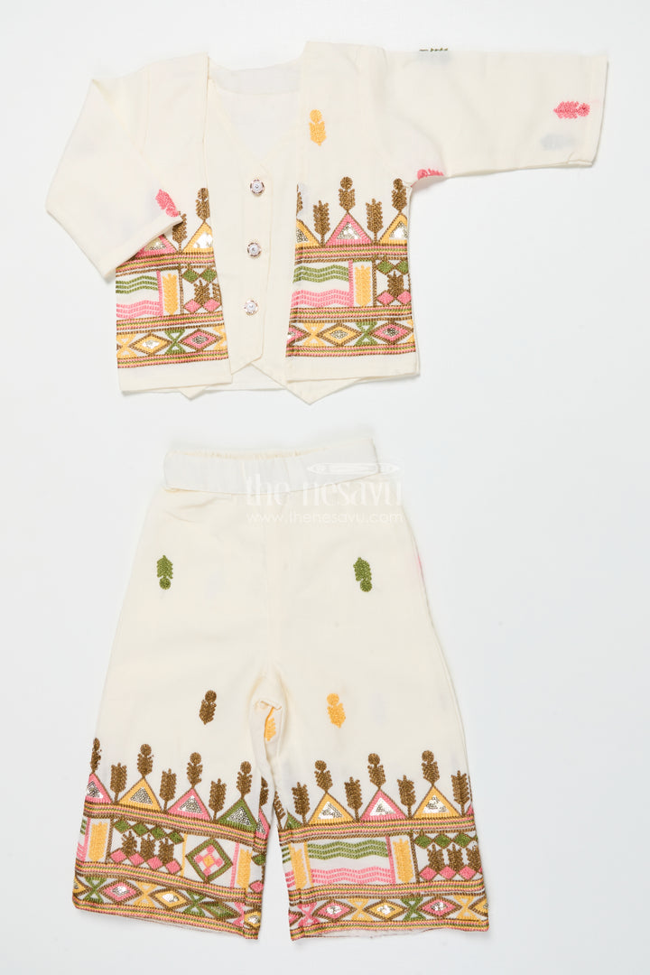 Girls Cotton Ethnic Set with Embroidered Jacket for Traditional Functions