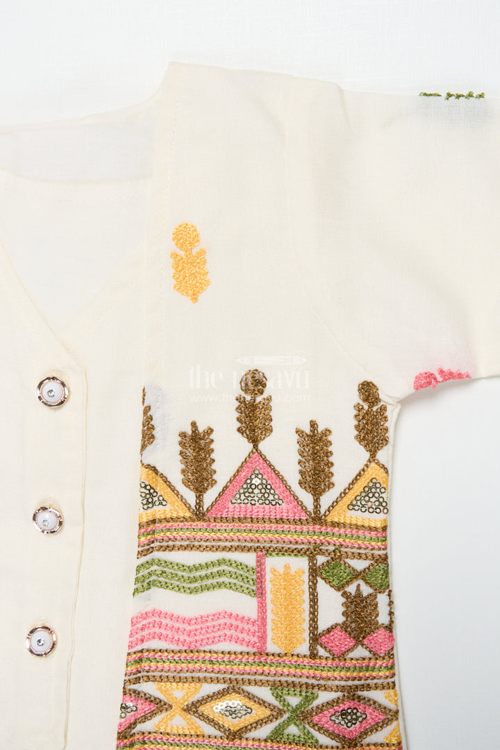 Girls Cotton Ethnic Set with Embroidered Jacket for Traditional Functions
