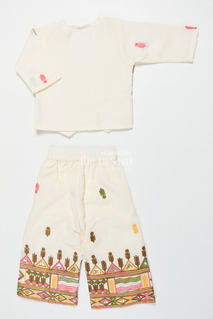 Girls Cotton Ethnic Set with Embroidered Jacket for Traditional Functions