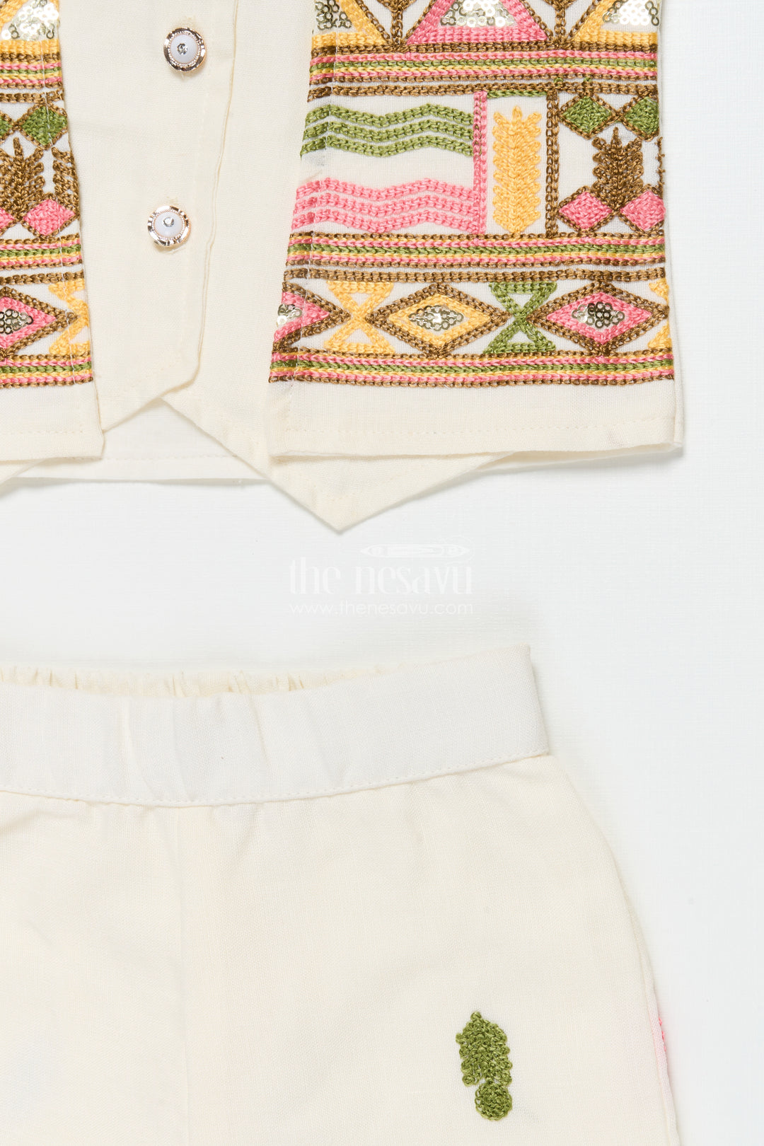 Girls Cotton Ethnic Set with Embroidered Jacket for Traditional Functions
