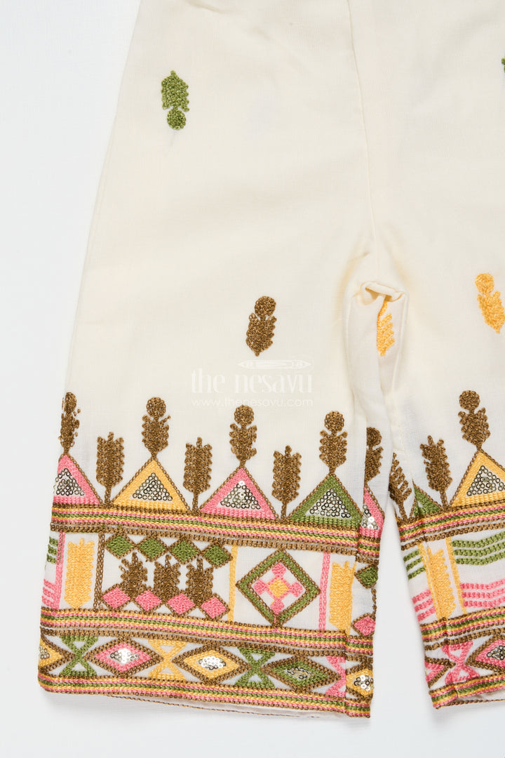 Girls Cotton Ethnic Set with Embroidered Jacket for Traditional Functions