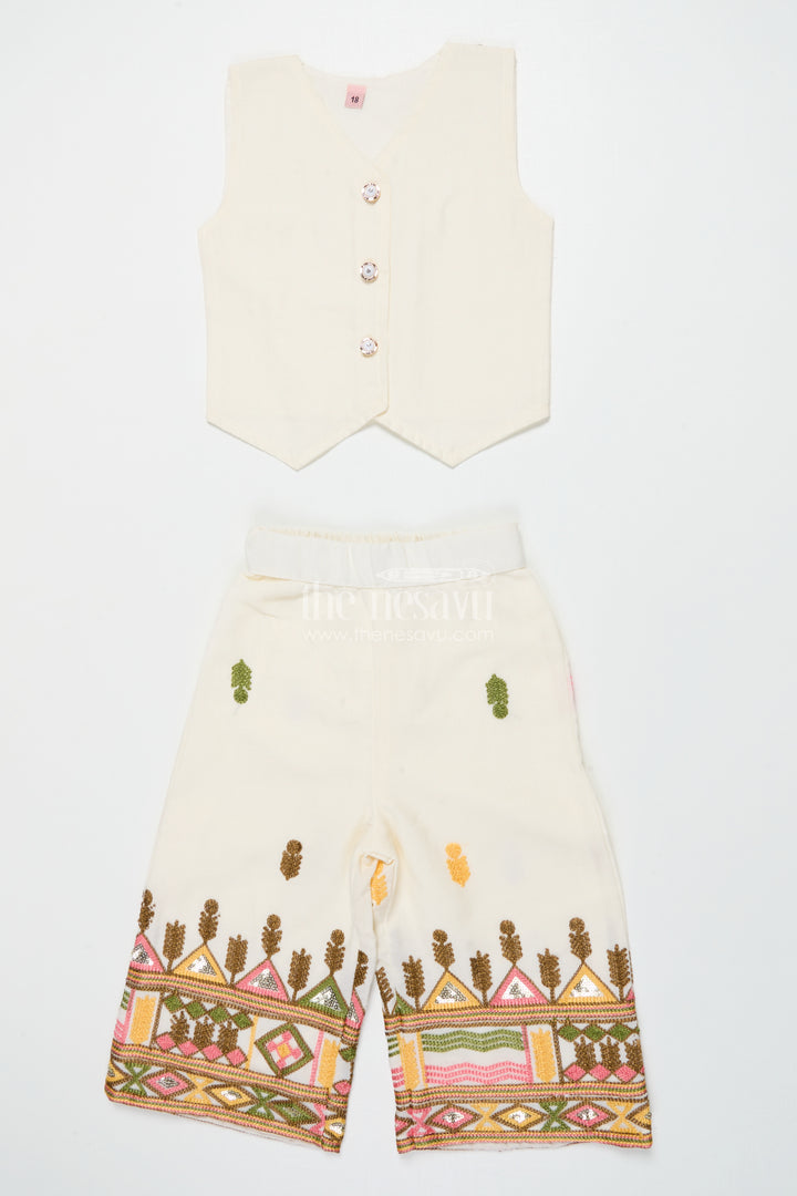 Girls Cotton Ethnic Set with Embroidered Jacket for Traditional Functions