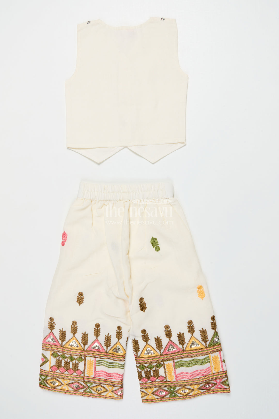 Girls Cotton Ethnic Set with Embroidered Jacket for Traditional Functions