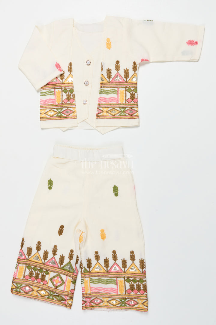 Girls Cotton Ethnic Set with Embroidered Jacket for Traditional Functions
