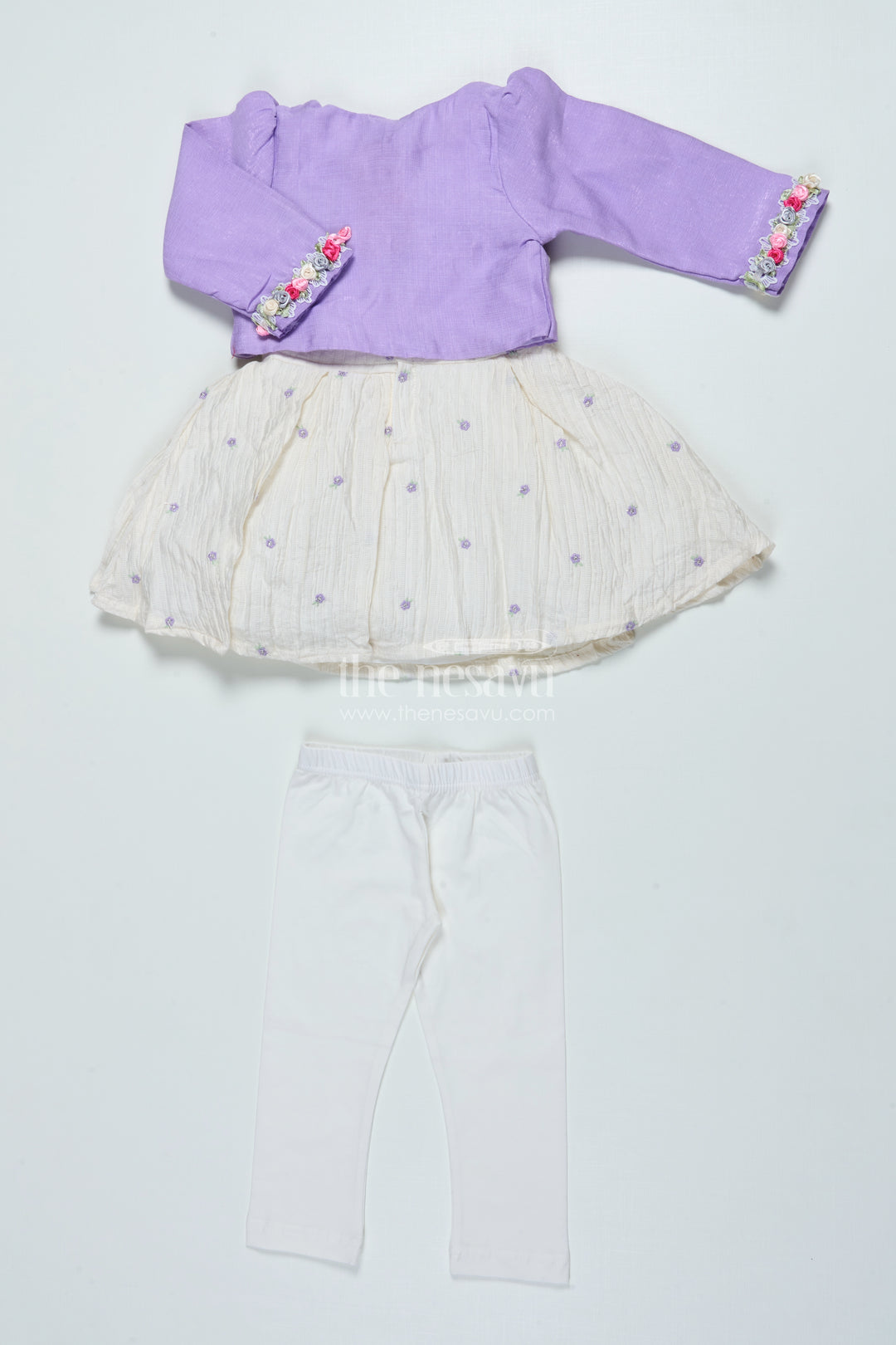 Girls Purple Sharara Set with Crushed Georgette and Jacket for Elegant Events