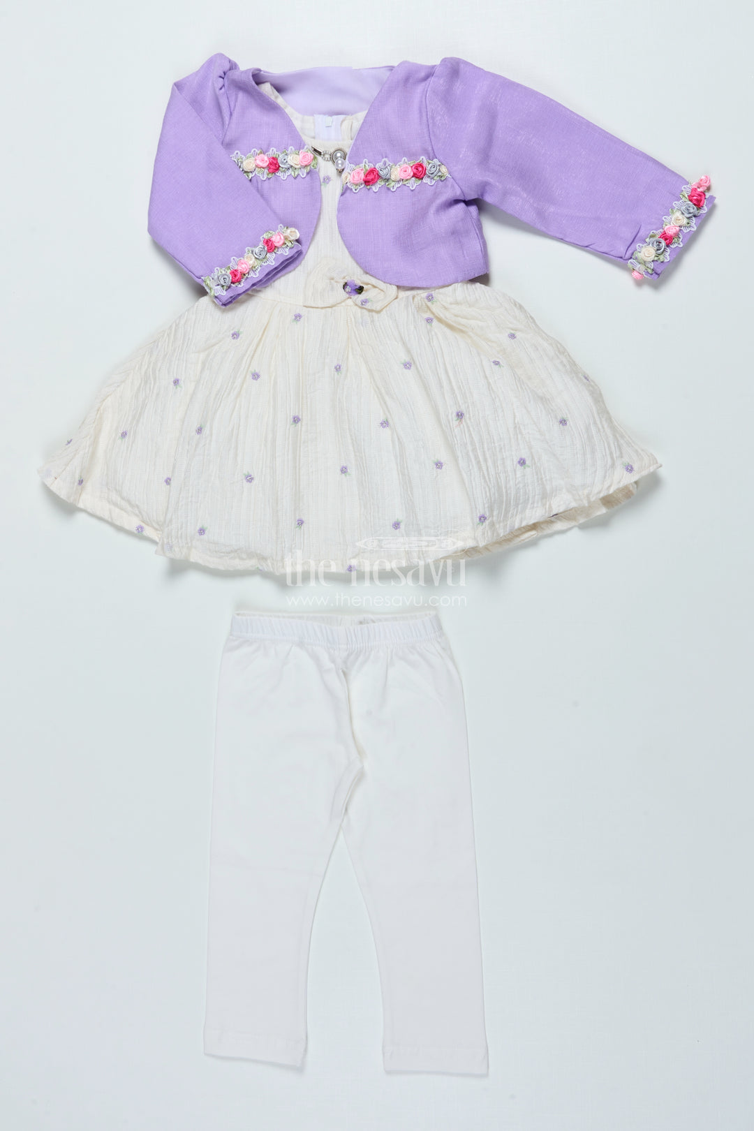 Girls Purple Sharara Set with Crushed Georgette and Jacket for Elegant Events