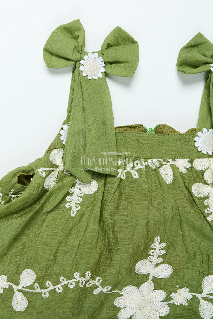 Girls Green Sharara Set In Cotton with Thread Embroidery for Festive Days