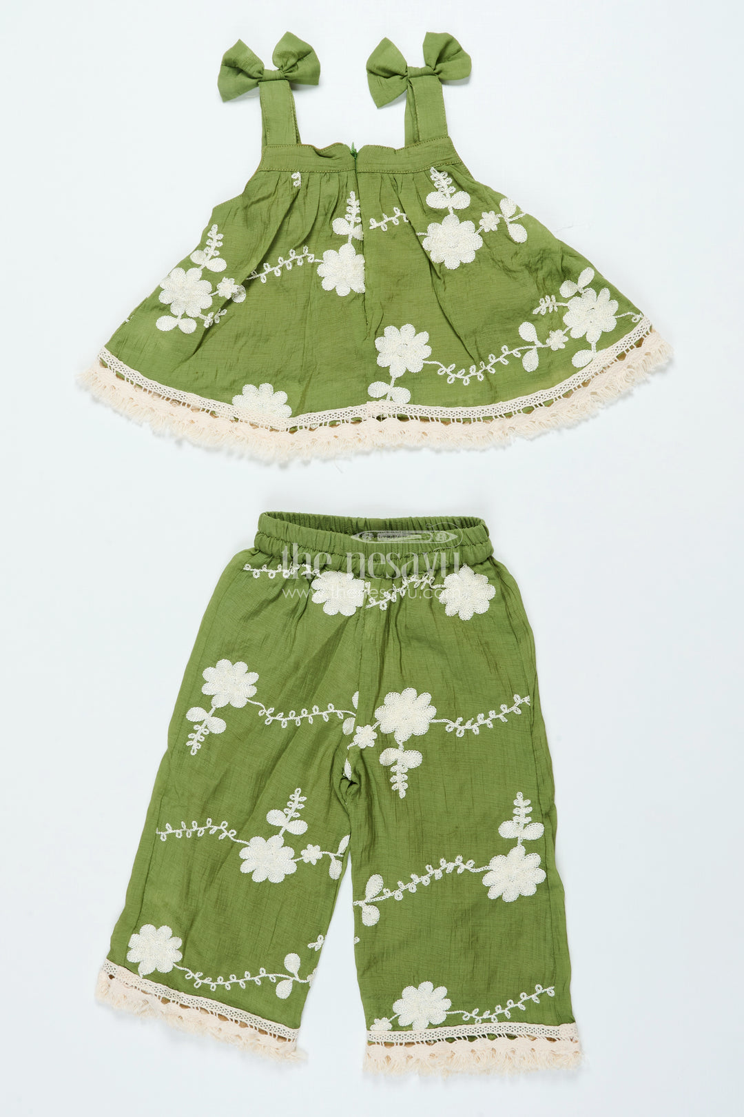 Girls Green Sharara Set In Cotton with Thread Embroidery for Festive Days