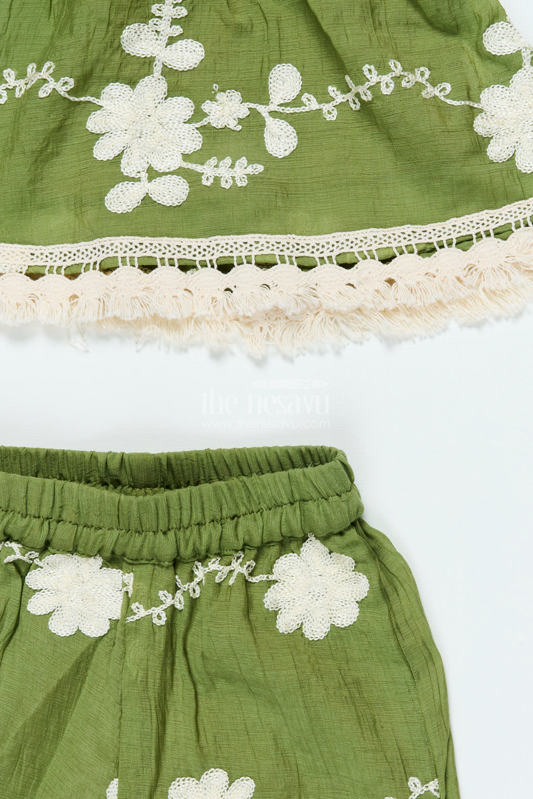 Girls Green Sharara Set In Cotton with Thread Embroidery for Festive Days