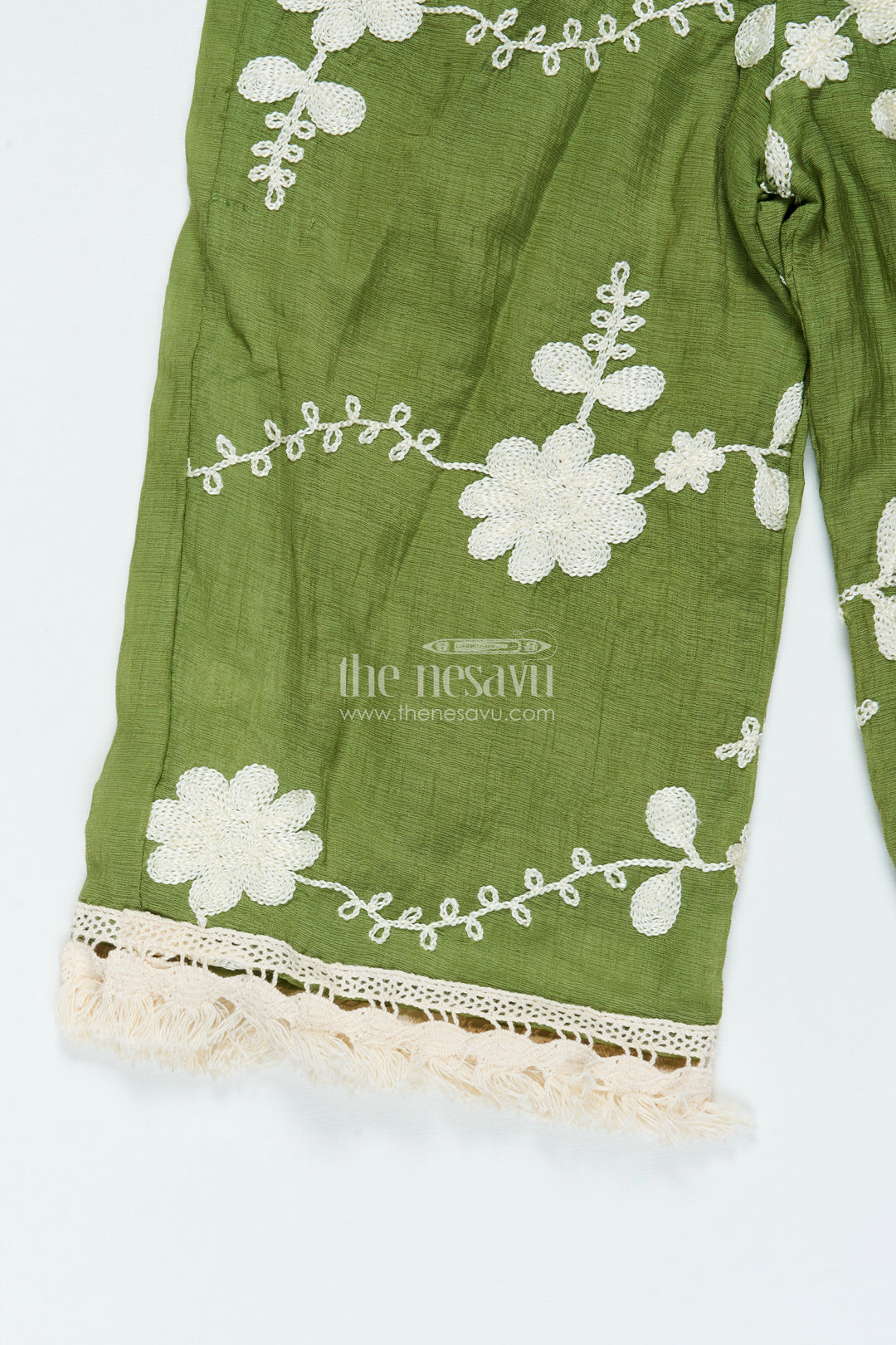 Girls Green Sharara Set In Cotton with Thread Embroidery for Festive Days