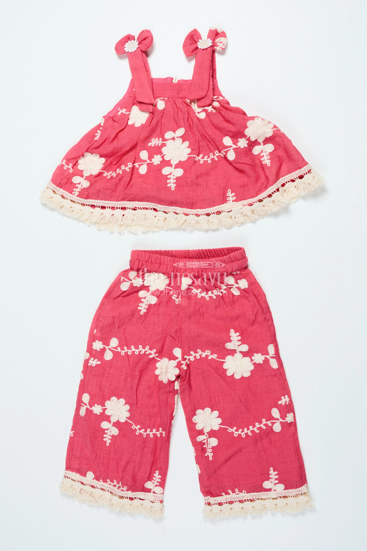 Girls Red Cotton Sharara Set with Thread Embroidery for Ethnic Events