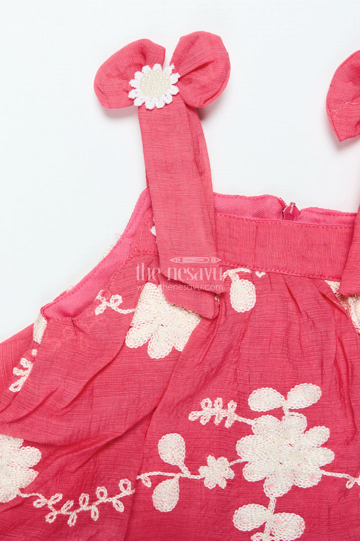 Girls Red Cotton Sharara Set with Thread Embroidery for Ethnic Events