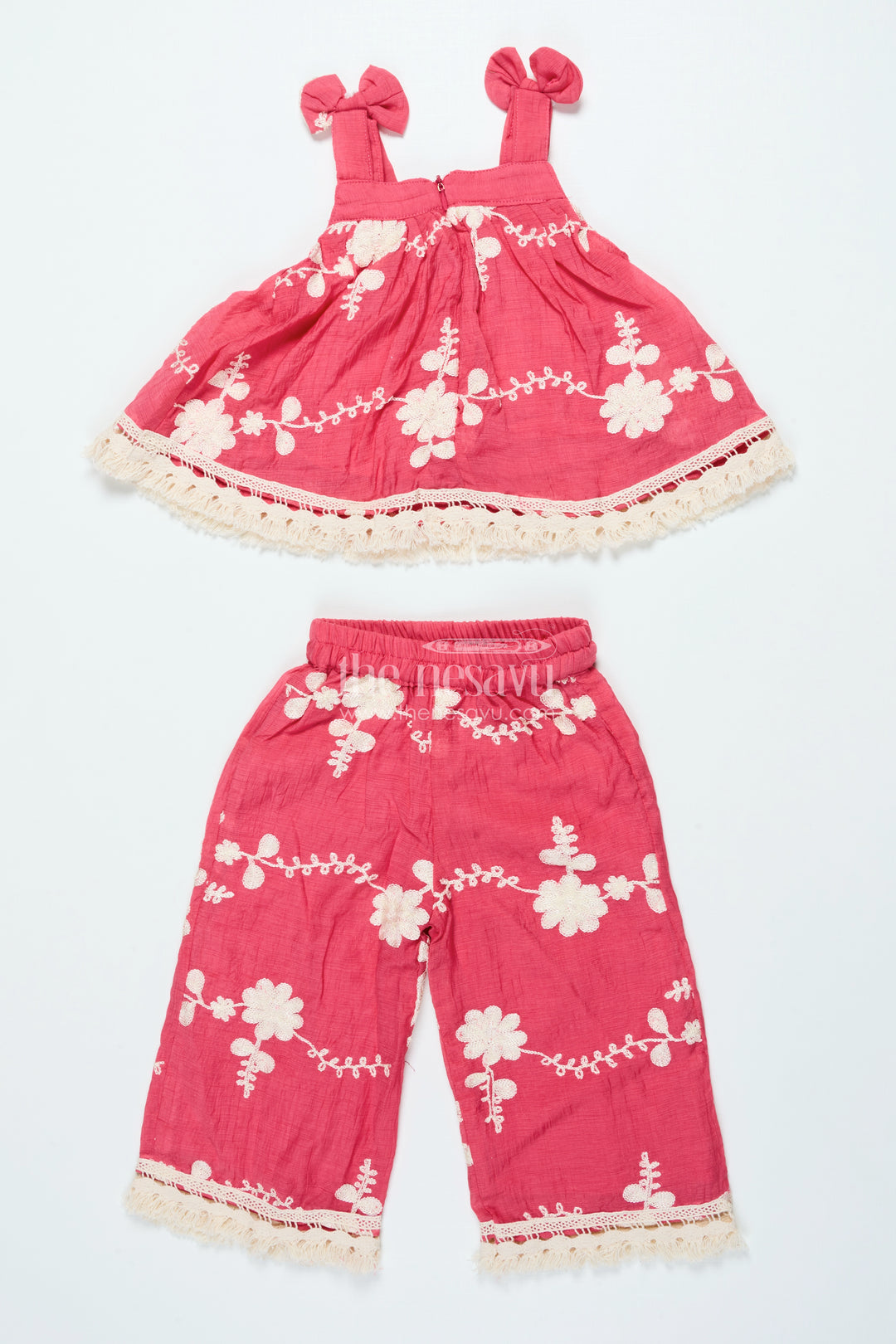 Girls Red Cotton Sharara Set with Thread Embroidery for Ethnic Events