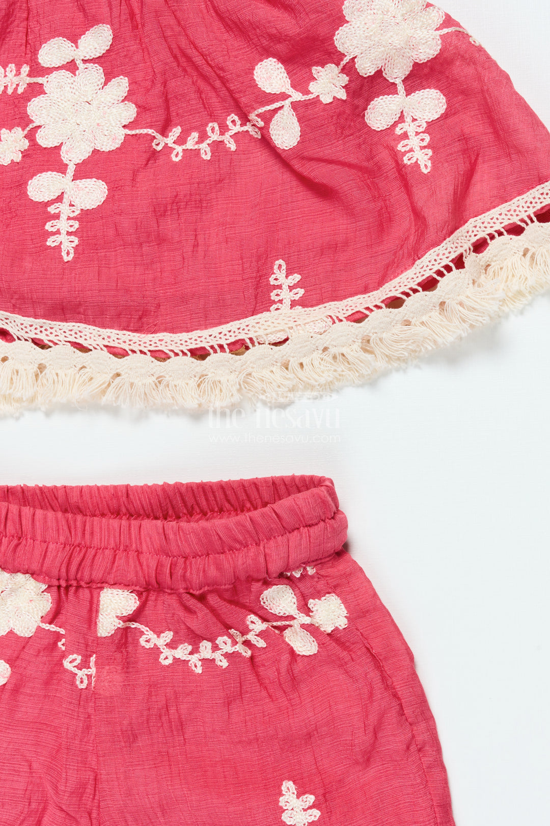Girls Red Cotton Sharara Set with Thread Embroidery for Ethnic Events