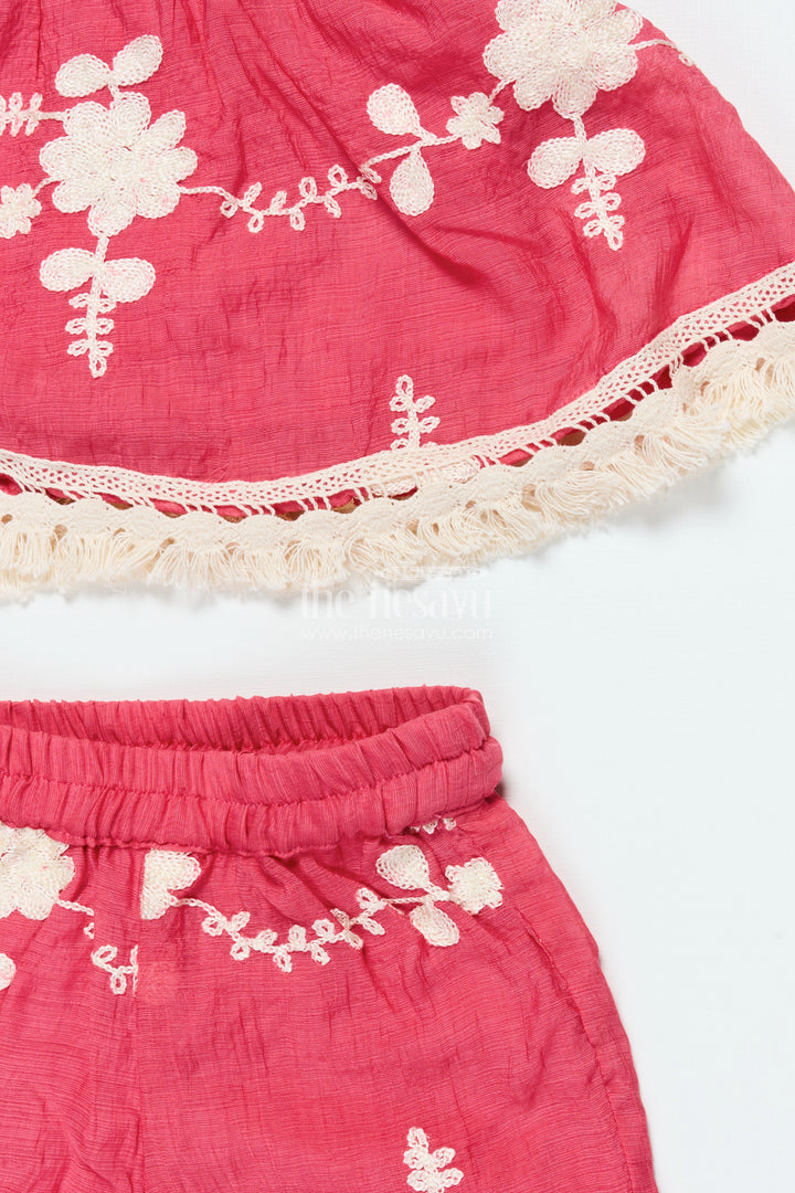 Girls Red Cotton Sharara Set with Thread Embroidery for Ethnic Events