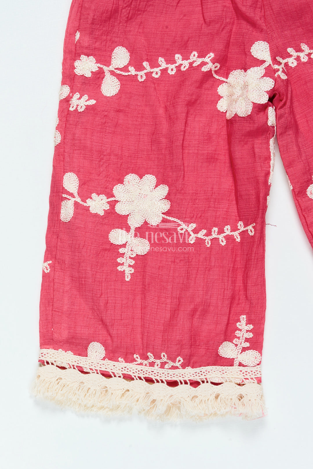 Girls Red Cotton Sharara Set with Thread Embroidery for Ethnic Events
