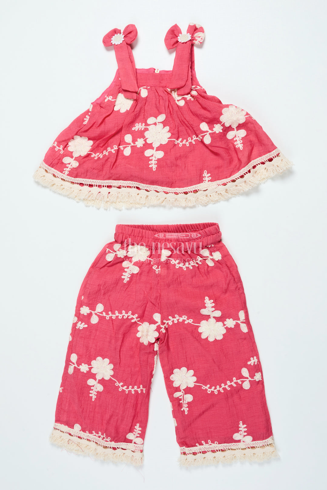Girls Red Cotton Sharara Set with Thread Embroidery for Ethnic Events
