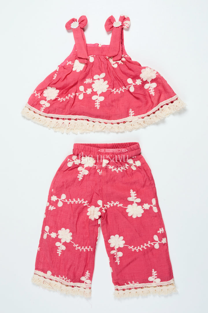 Girls Red Cotton Sharara Set with Thread Embroidery for Ethnic Events