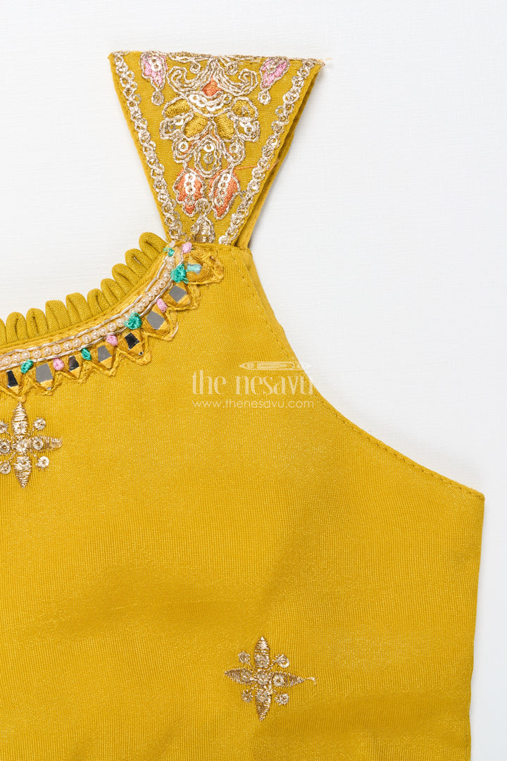 Embroidered Sleeveless Sharara Set for Girls Festive Ethnic Outfit In Tissue Silk