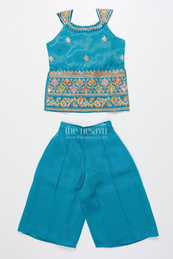 Girls Ethnic Sharara Set with Embroidered Top Lightweight Festive Wear In Tissue Silk