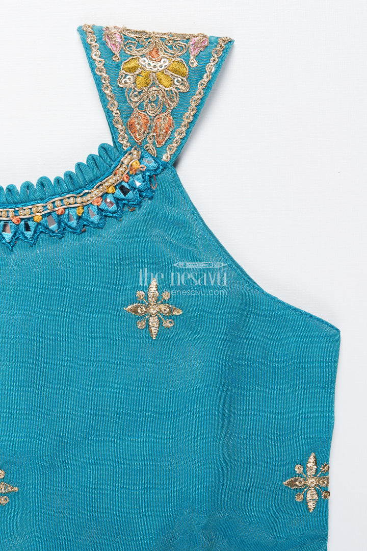 Girls Ethnic Sharara Set with Embroidered Top Lightweight Festive Wear In Tissue Silk