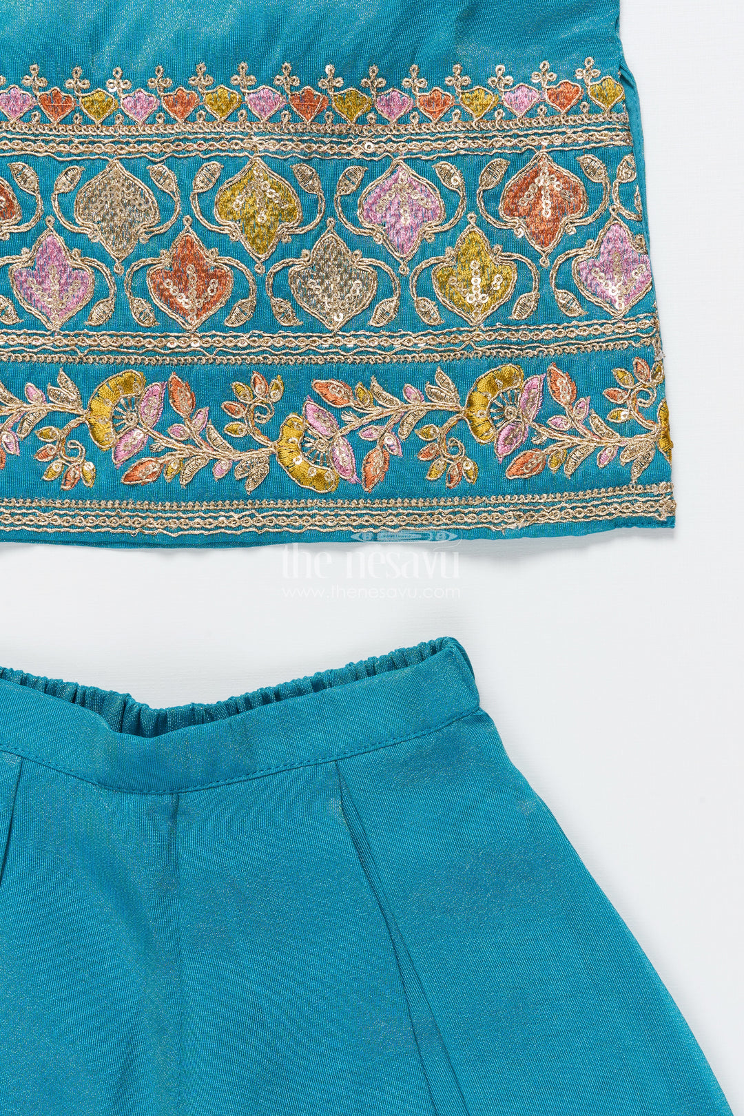 Girls Ethnic Sharara Set with Embroidered Top Lightweight Festive Wear In Tissue Silk