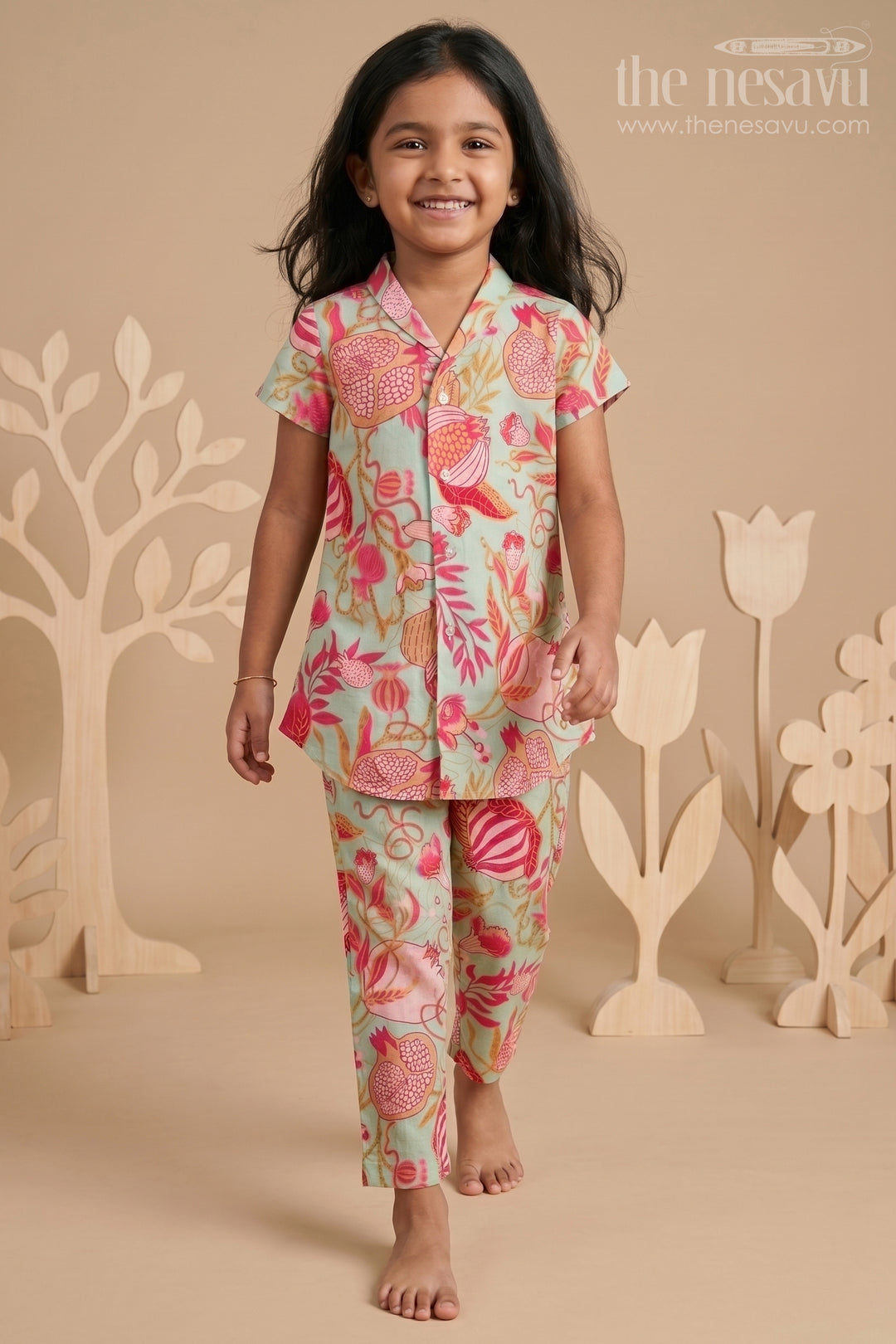 Toddler Girl Crepe Co-ord Set with Digital Print for Cultural Wear