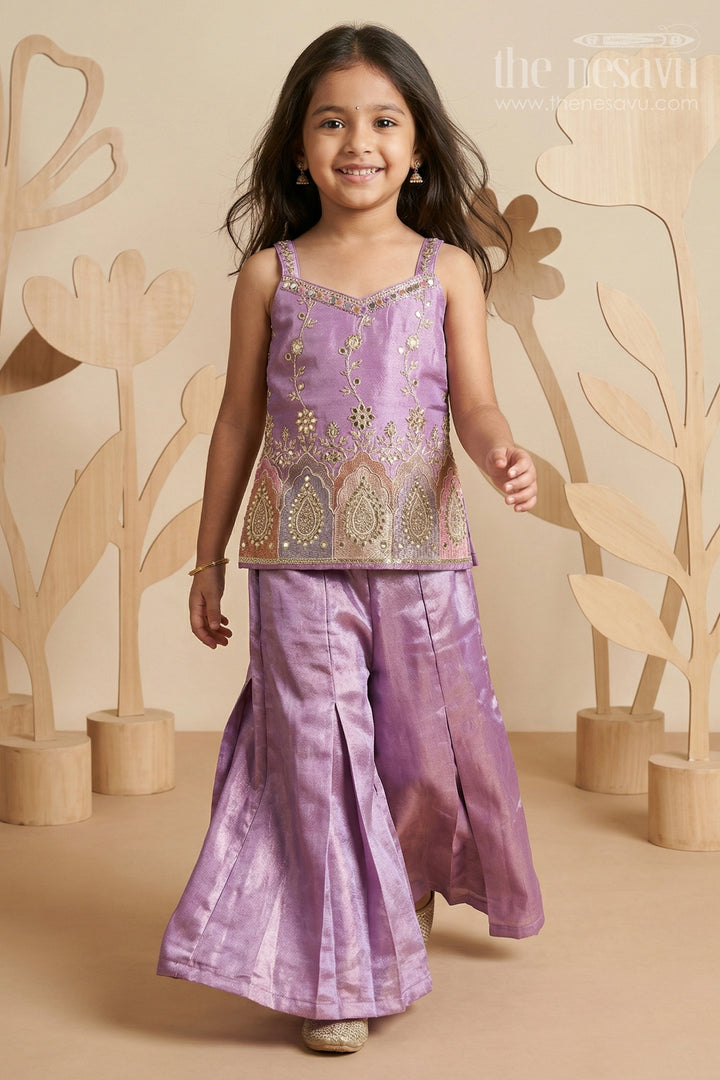Girls Ethnic Plazo Set with Embroidered Blouse for Weddings and Receptions