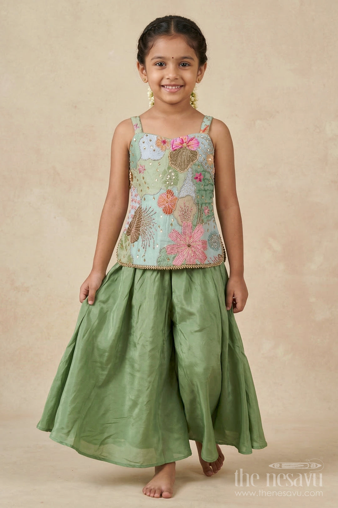 Girls Sharara Set with Embroidered Yoke for Festive Functions