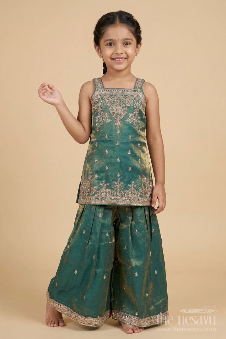 Girls Festive Sharara Outfit with Zari Thread Work and Flared Silhouette