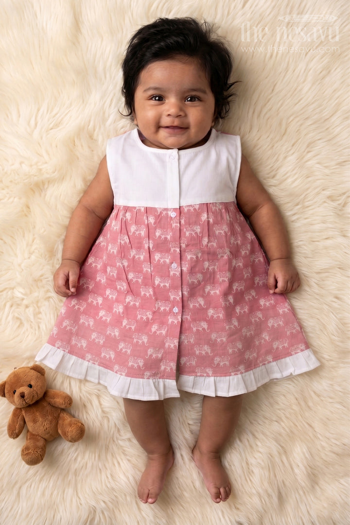 Infant Baby Frock with Charming Elephant Print in Purple