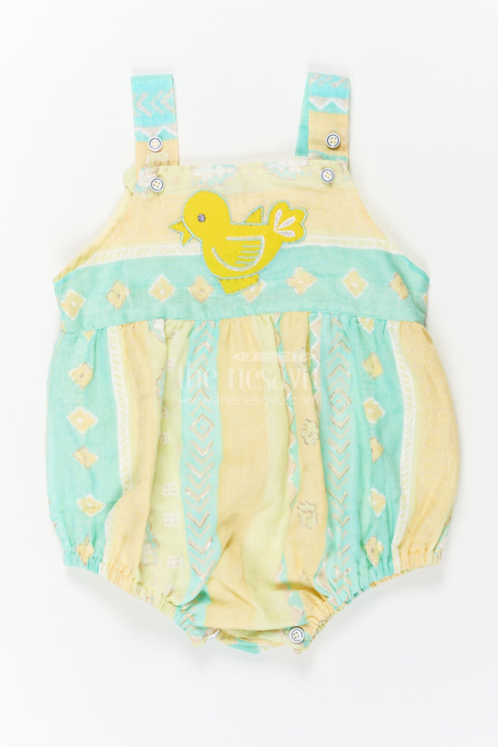 Baby Cotton Rompers in Soft Fabric with Bird Appliqué and Adjustable Straps for Comfort