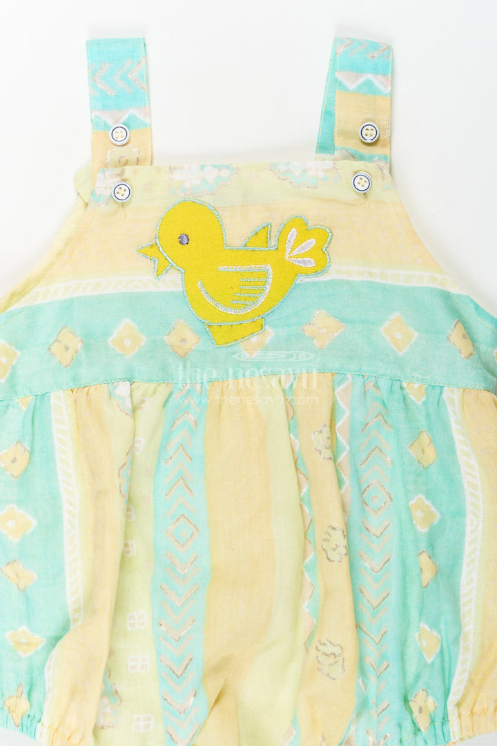 Baby Cotton Rompers in Soft Fabric with Bird Appliqué and Adjustable Straps for Comfort