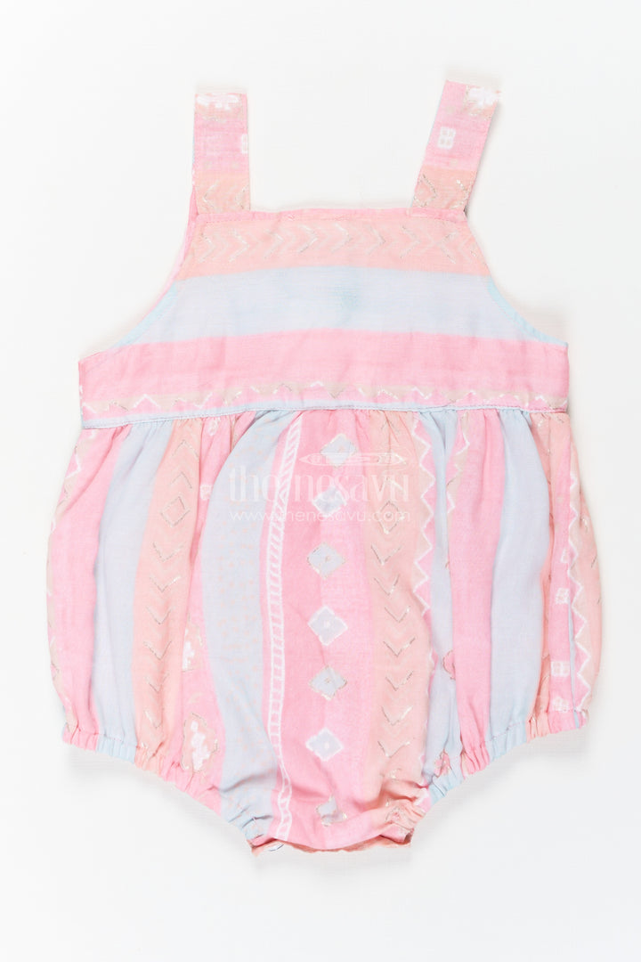 Baby Summer Rompers in Cotton Blend with Bird Appliqué and Soft Pastel Colors