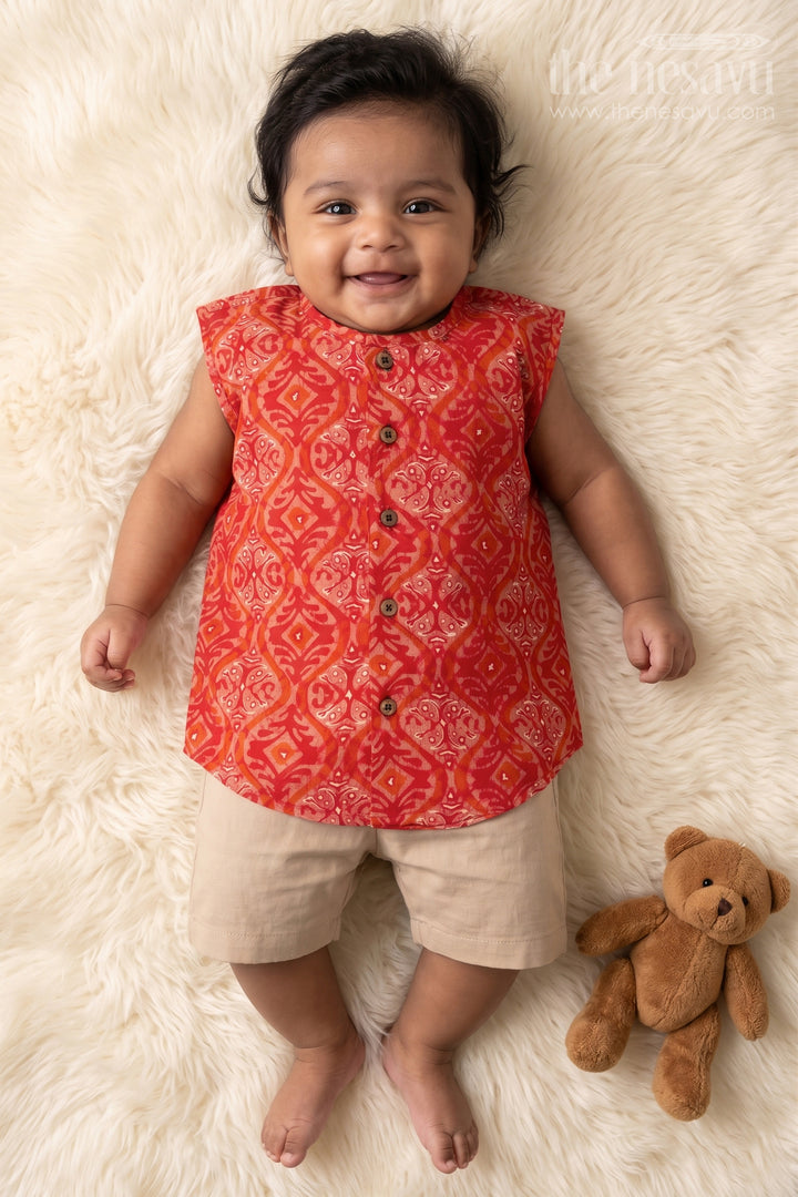 Baby Boys Pink Sleeveless Jabla Top in Soft Rayon Fabric for Everyday Jhabla Dress Style