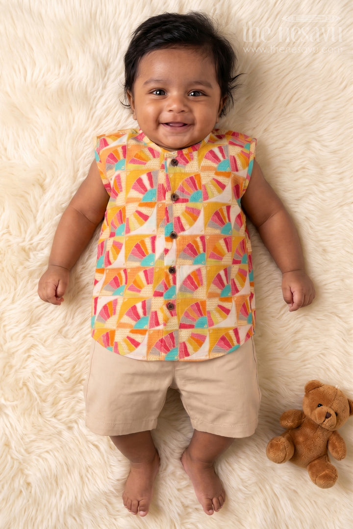 Baby Boys Sleeveless Jabla in Modal Silk with Vibrant Fan Prints for Everyday Comfort in Jablas Online Style