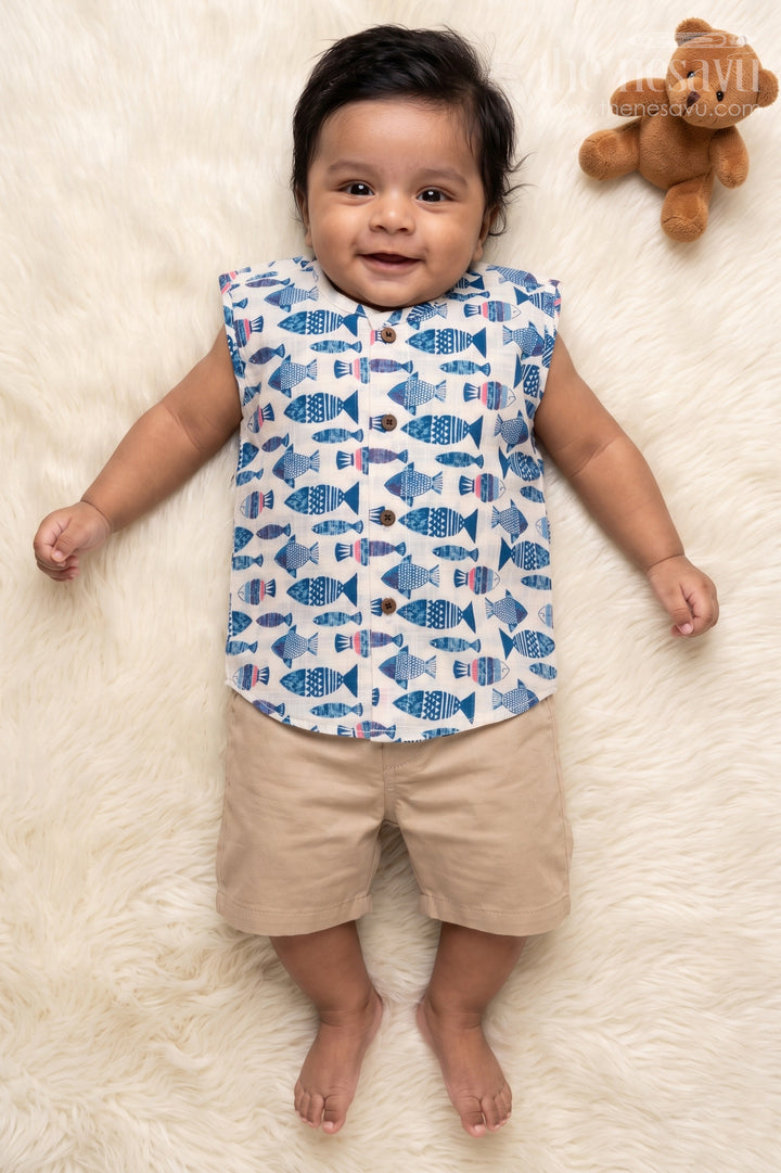Sleeveless Baby Jabla with Fish Print for Summer Comfort