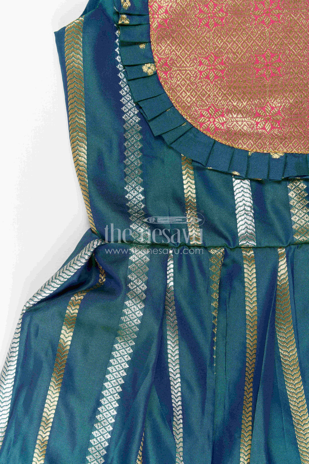 Nesavu Baby Girl Kanchi Silk Frock with Woven Stripes and Big Border for Festive Weddings