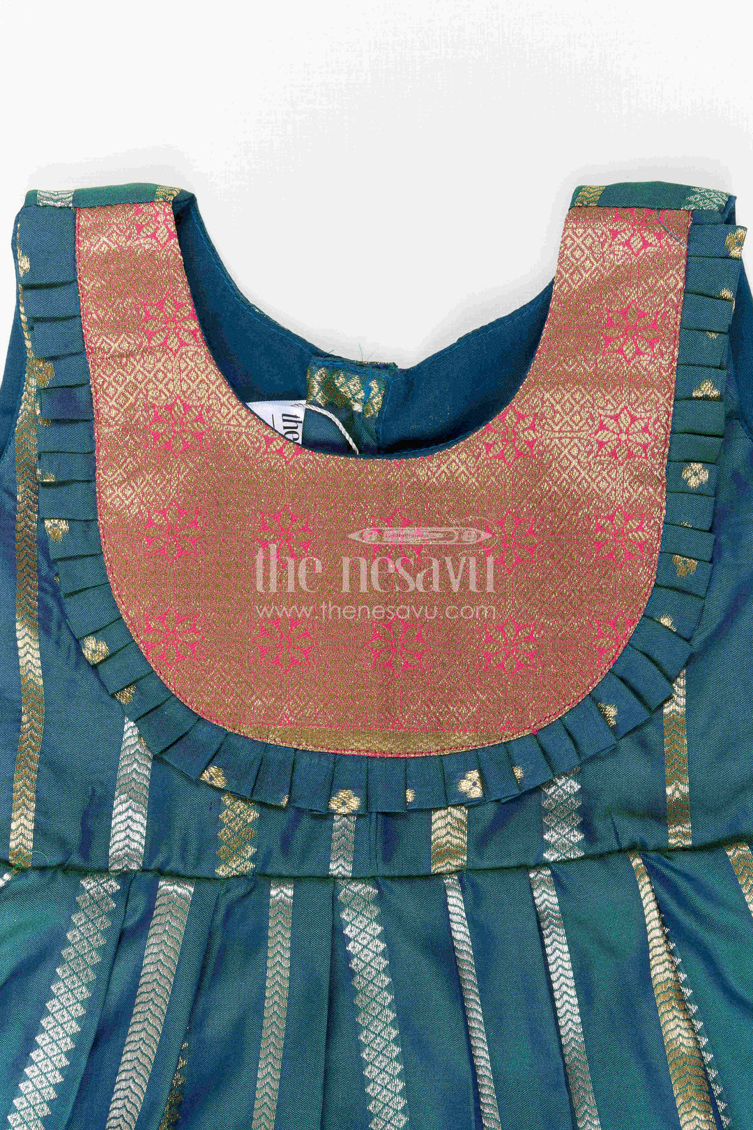 Nesavu Baby Girl Kanchi Silk Frock with Woven Stripes and Big Border for Festive Weddings