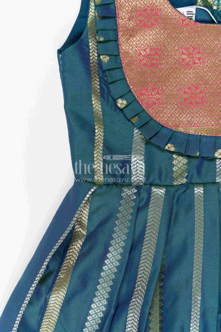 Nesavu Baby Girl Kanchi Silk Frock with Woven Stripes and Big Border for Festive Weddings