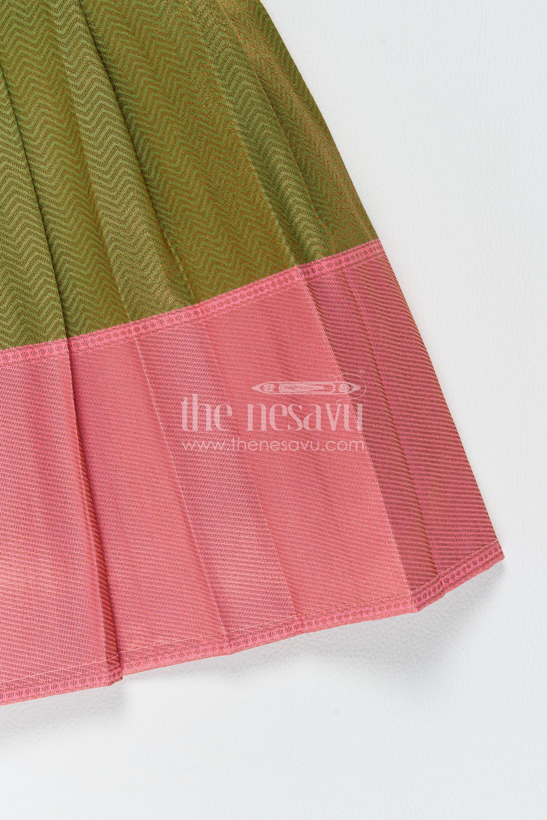 Girls Kanchi Silk Frock in Green with Jacquard Weave