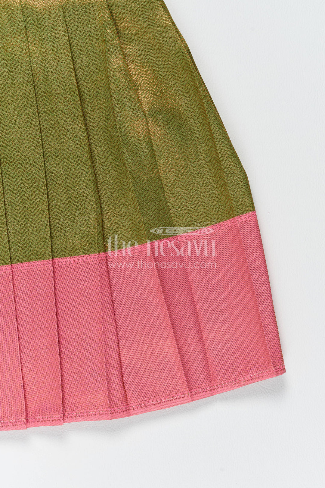 Girls Kanchi Silk Frock in Green with Jacquard Weave