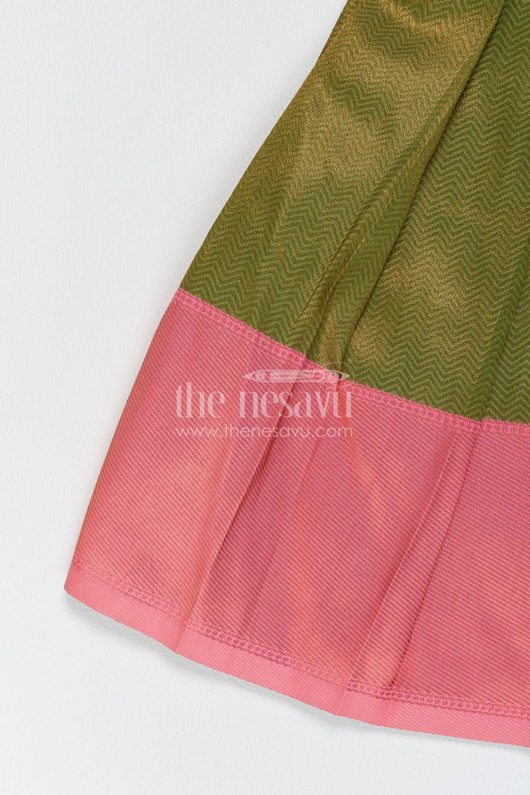 Girls Kanchi Silk Frock in Green with Jacquard Weave
