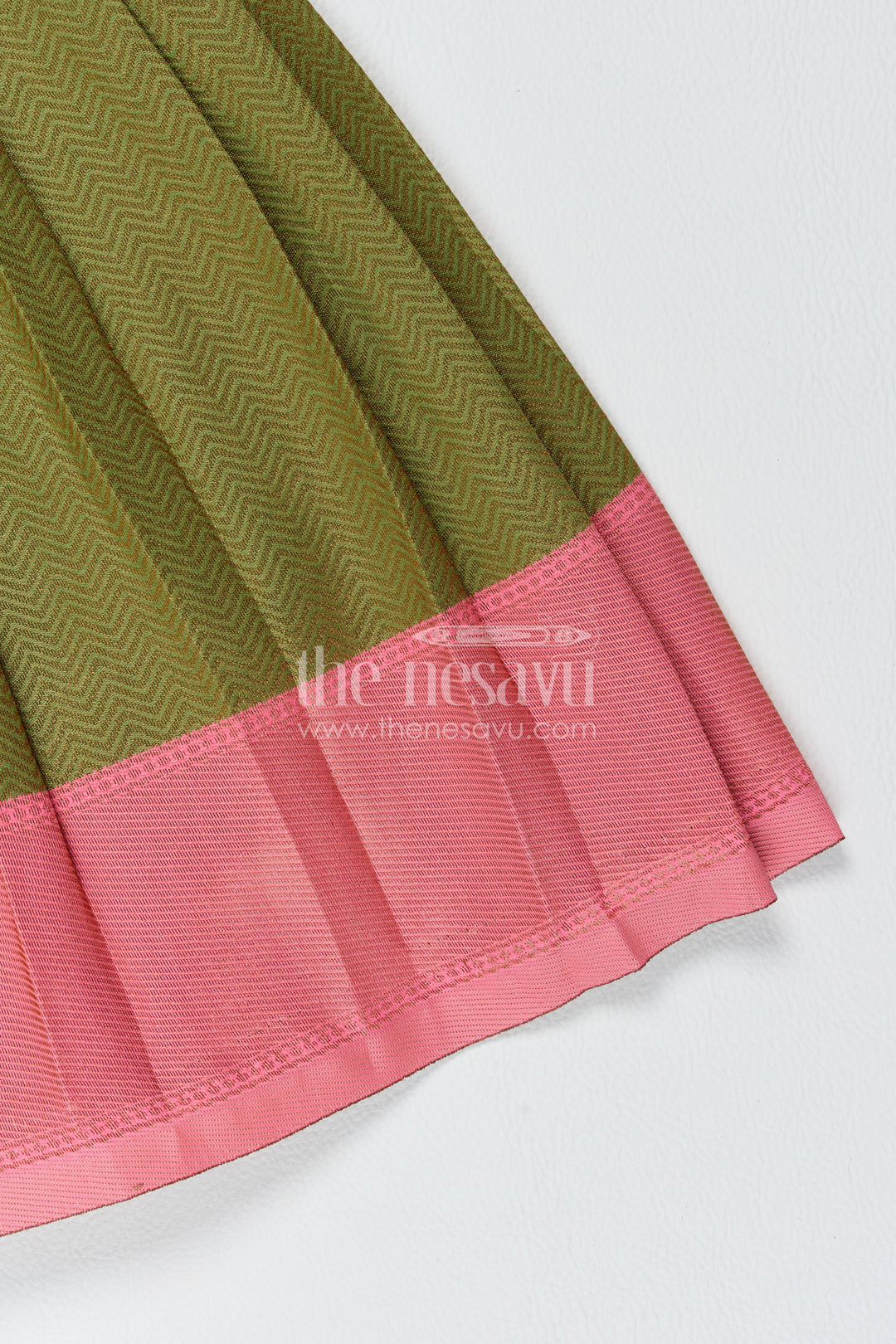 Girls Kanchi Silk Frock in Green with Jacquard Weave
