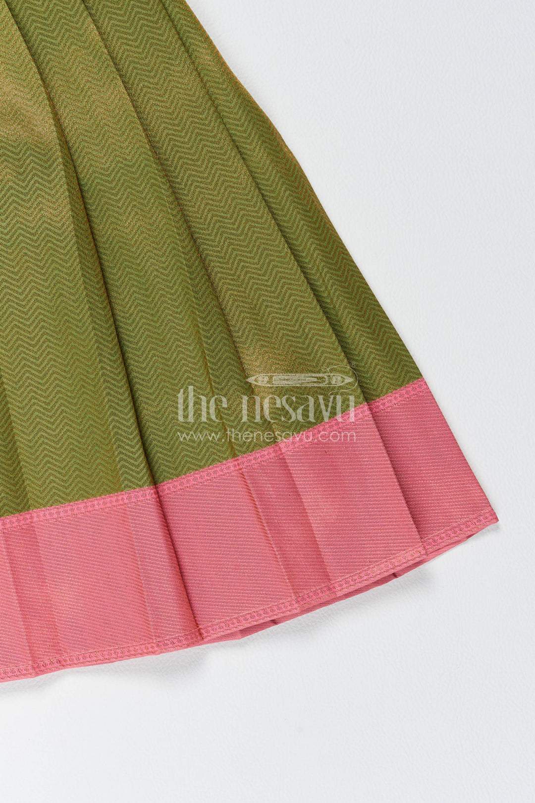 Girls Kanchi Silk Frock in Green with Jacquard Weave