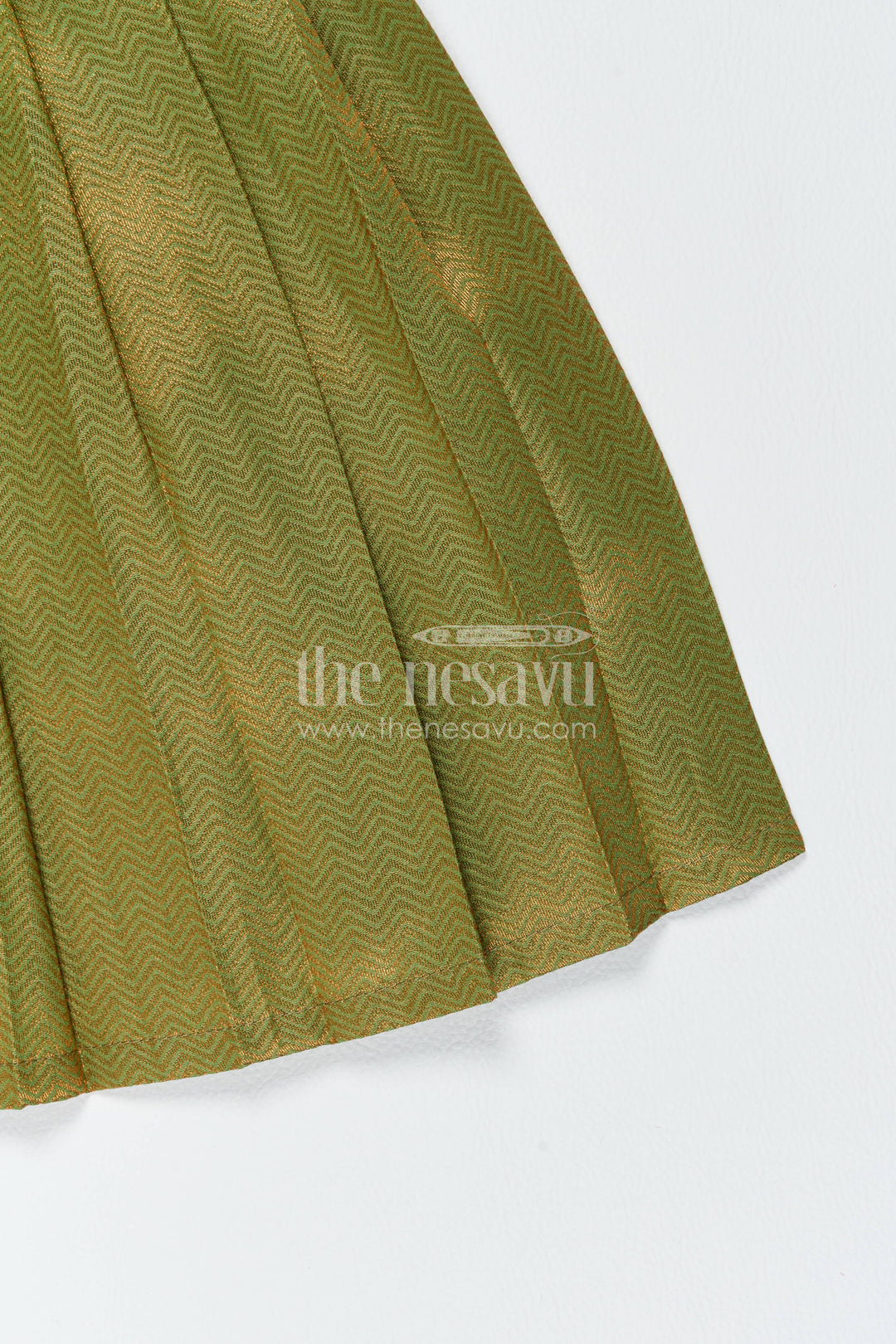 Girls Kanchi Silk Frock in Green with Jacquard Weave