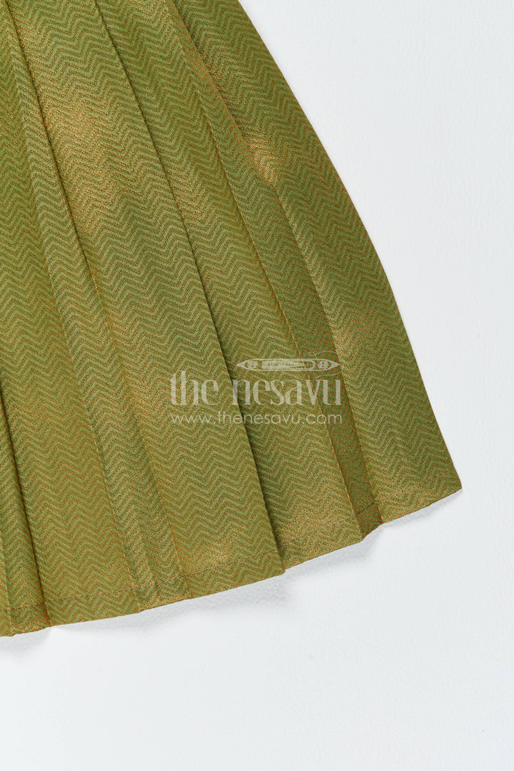 Girls Kanchi Silk Frock in Green with Jacquard Weave