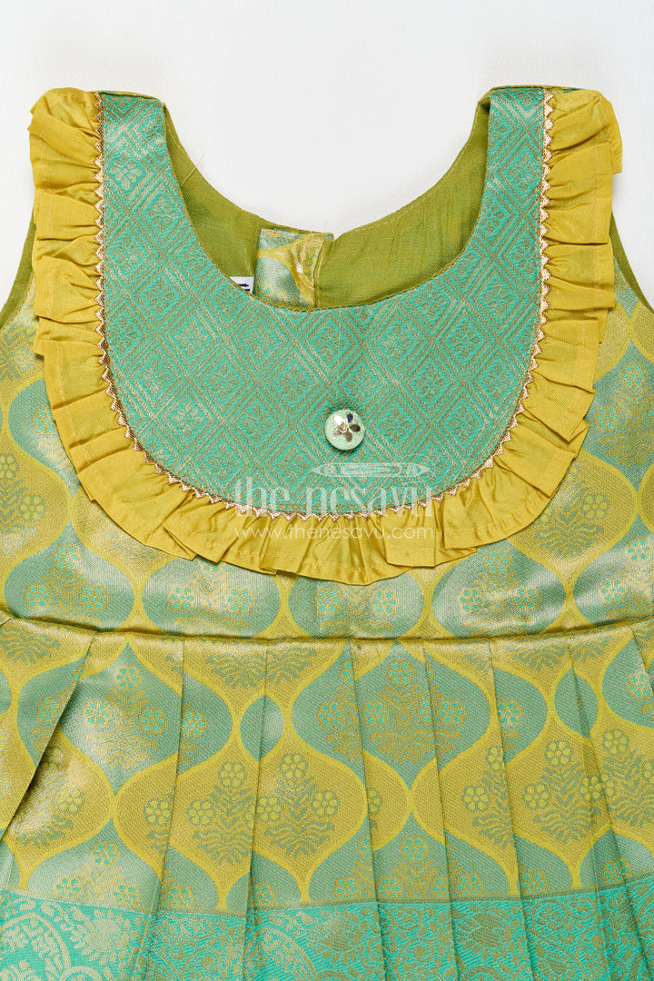 Traditional Silk Frock in Green for Celebrations and Photos